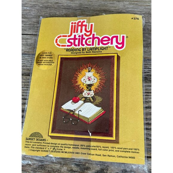 Vintage 1970s Jiffy Stitchery Crewel Embroidery Kit Reading By Lamplight - Picture 6 of 6